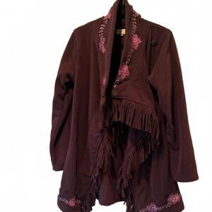 The Collection Royal Purple Fringe Cardigan with Floral Embroidery. Women L